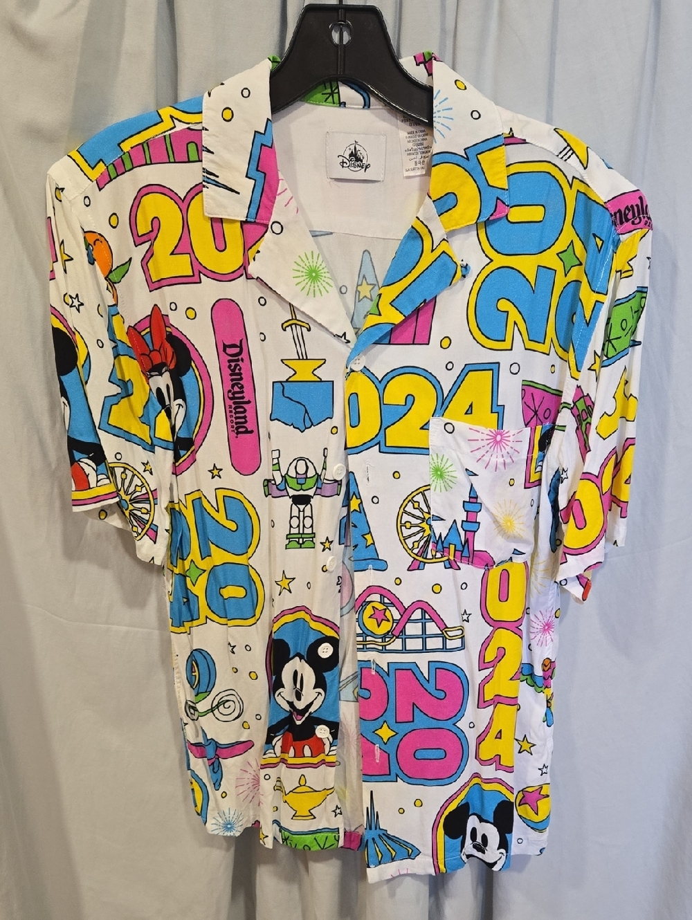 Disney White Button Shirt with Multicolor Graphic 2024